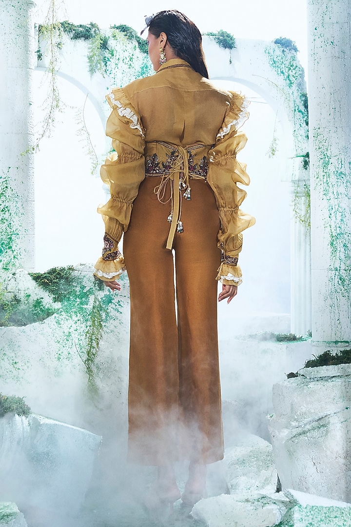 Mustard Yellow Organza Raw Silk Pant Set by Label Ankush Jain at Pernia's Pop Up Shop