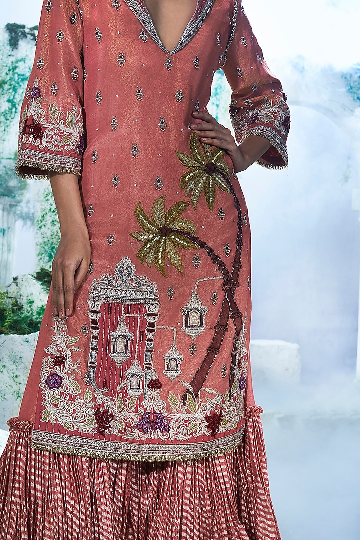 Rouge Pink Banarasi Jacquard Applique Embellished Wedding Sharara Set by Label Ankush Jain at Pernia's Pop Up Shop