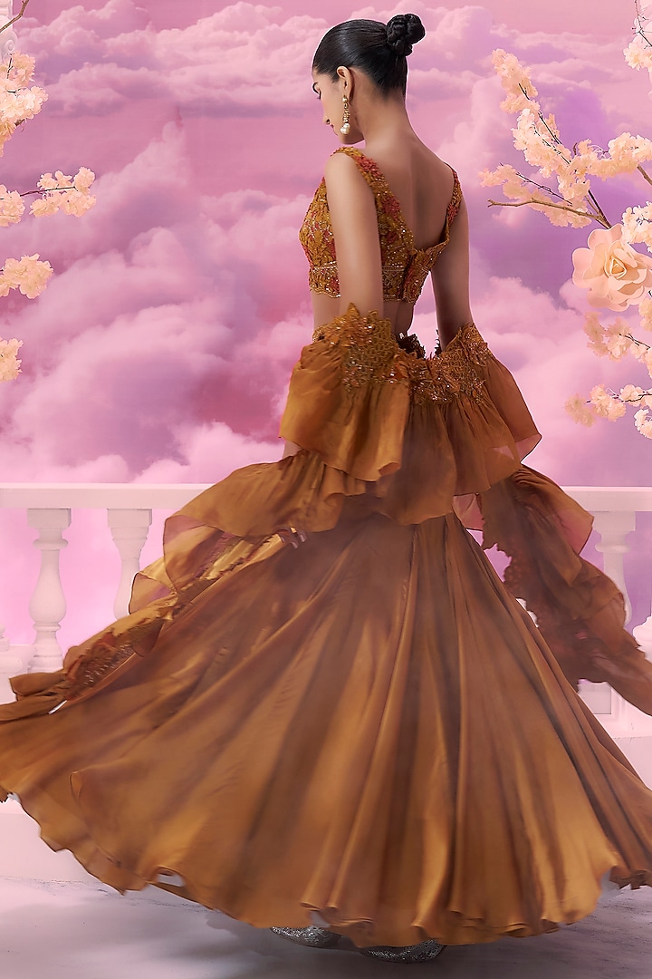 Jasper Orange Satin Organza Mermaid Skirt Set by Label Ankush Jain at Pernia's Pop Up Shop