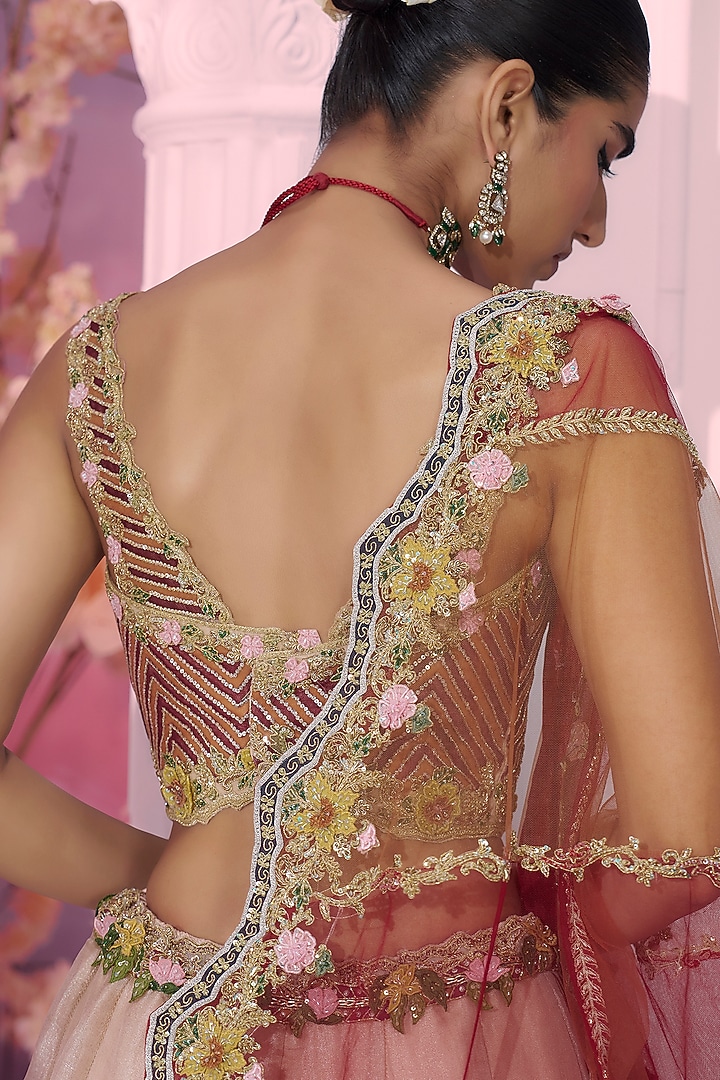 Brown Tissue Motif Embroidered Bridal Lehenga Set by Label Ankush Jain at Pernia's Pop Up Shop