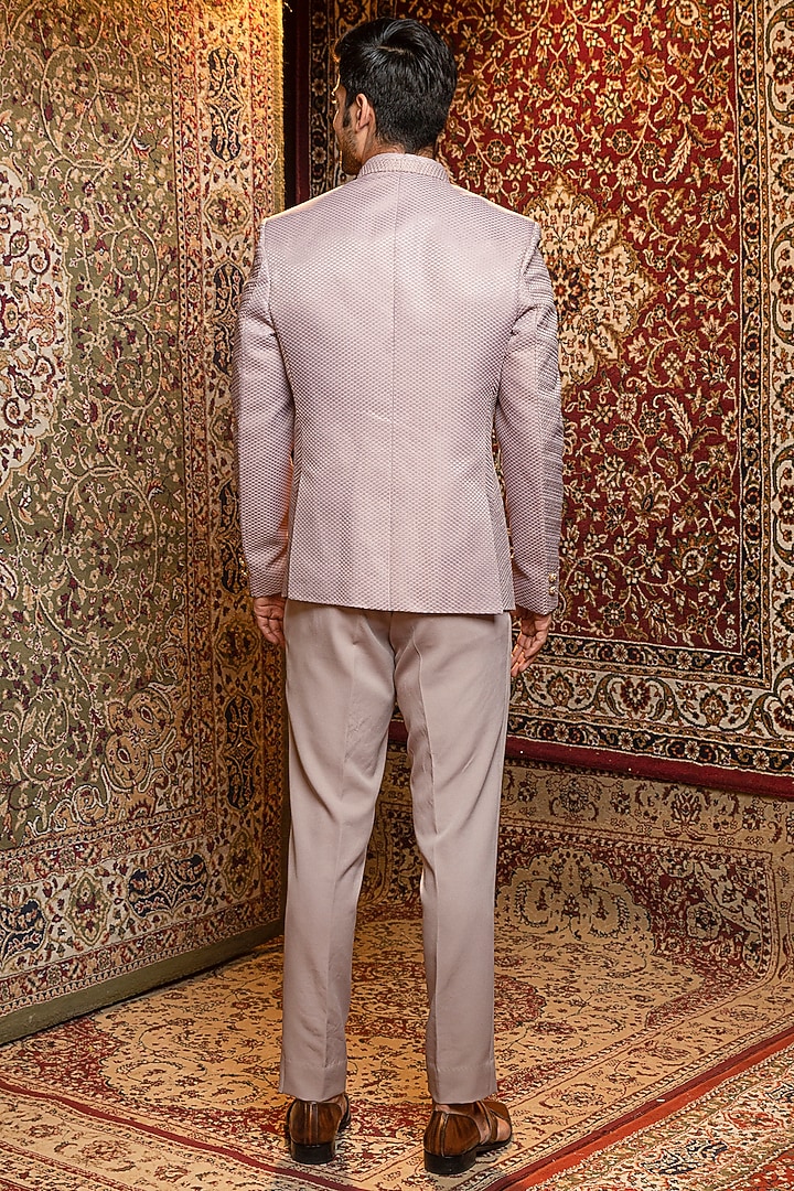 Fossil Dove Silk Embroidered Wedding Bandhgala Jacket Set by Ankur J Men at Pernia's Pop Up Shop