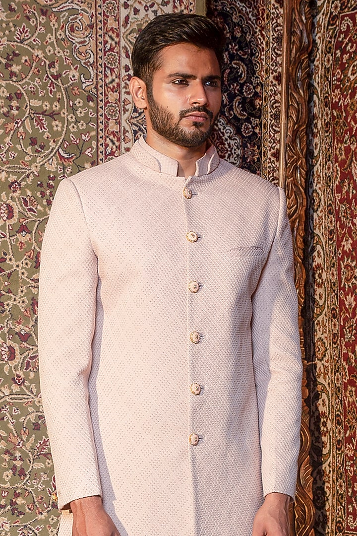Blush Pink Silk Embroidered Indo Western Jacket Set by Ankur J Men at Pernia's Pop Up Shop