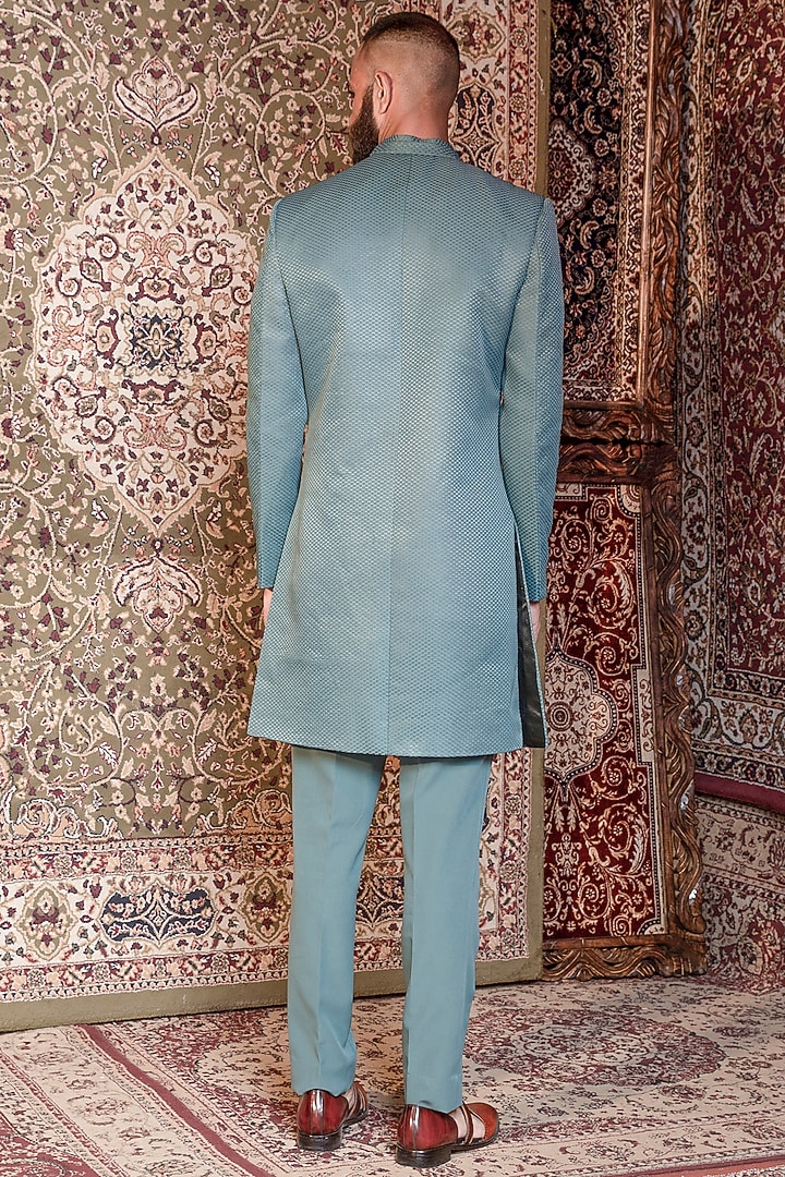 Pine Silk Embroidered Indo Western Jacket Set by Ankur J Men at Pernia's Pop Up Shop