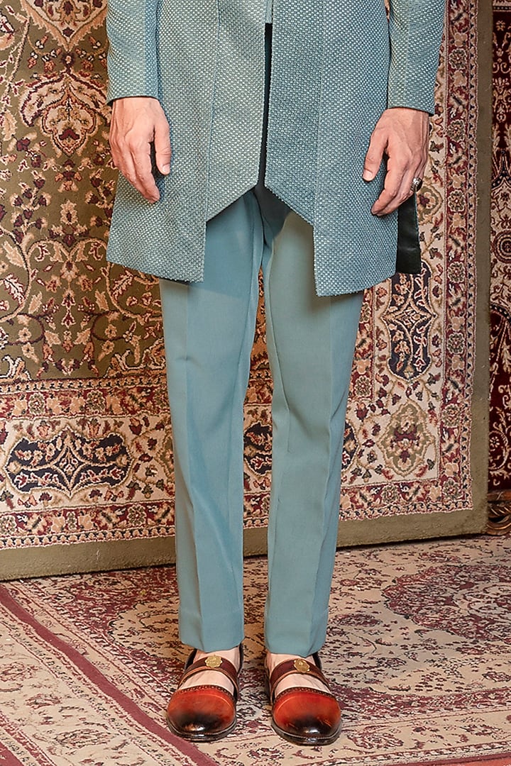 Pine Silk Embroidered Indo Western Jacket Set by Ankur J Men at Pernia's Pop Up Shop