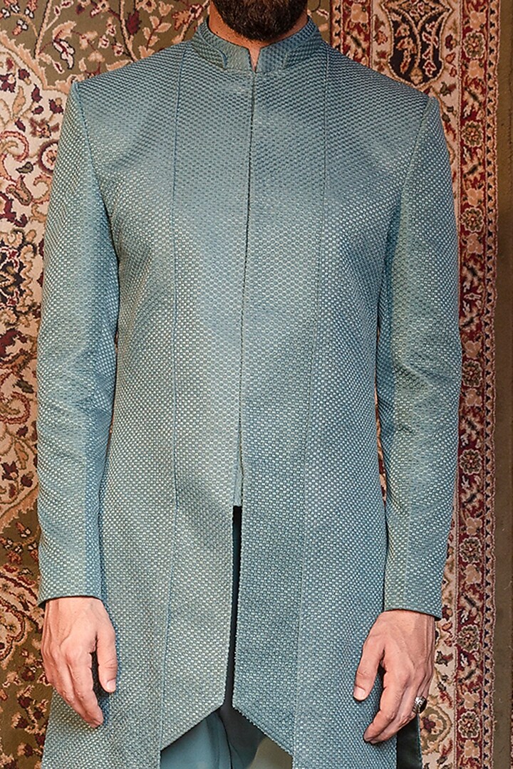 Pine Silk Embroidered Indo Western Jacket Set by Ankur J Men at Pernia's Pop Up Shop