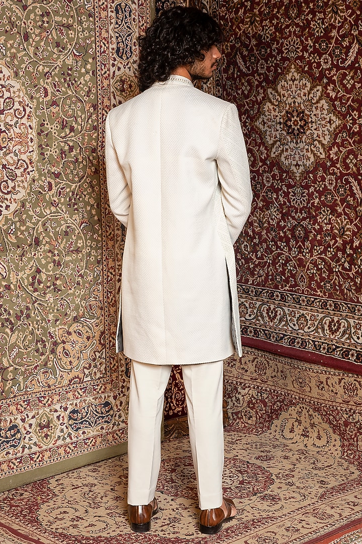 White Silk Embroidered Indo Western Jacket Set by Ankur J Men at Pernia's Pop Up Shop
