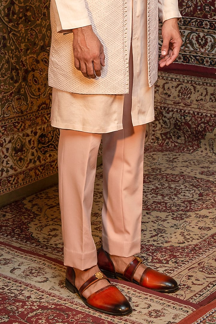 Blush Pink Silk Indo-Western Set by Ankur J Men at Pernia's Pop Up Shop