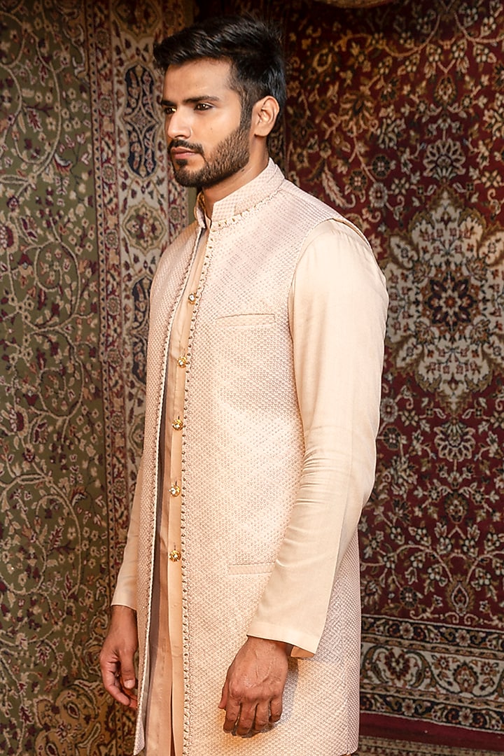 Blush Pink Silk Indo-Western Set by Ankur J Men at Pernia's Pop Up Shop