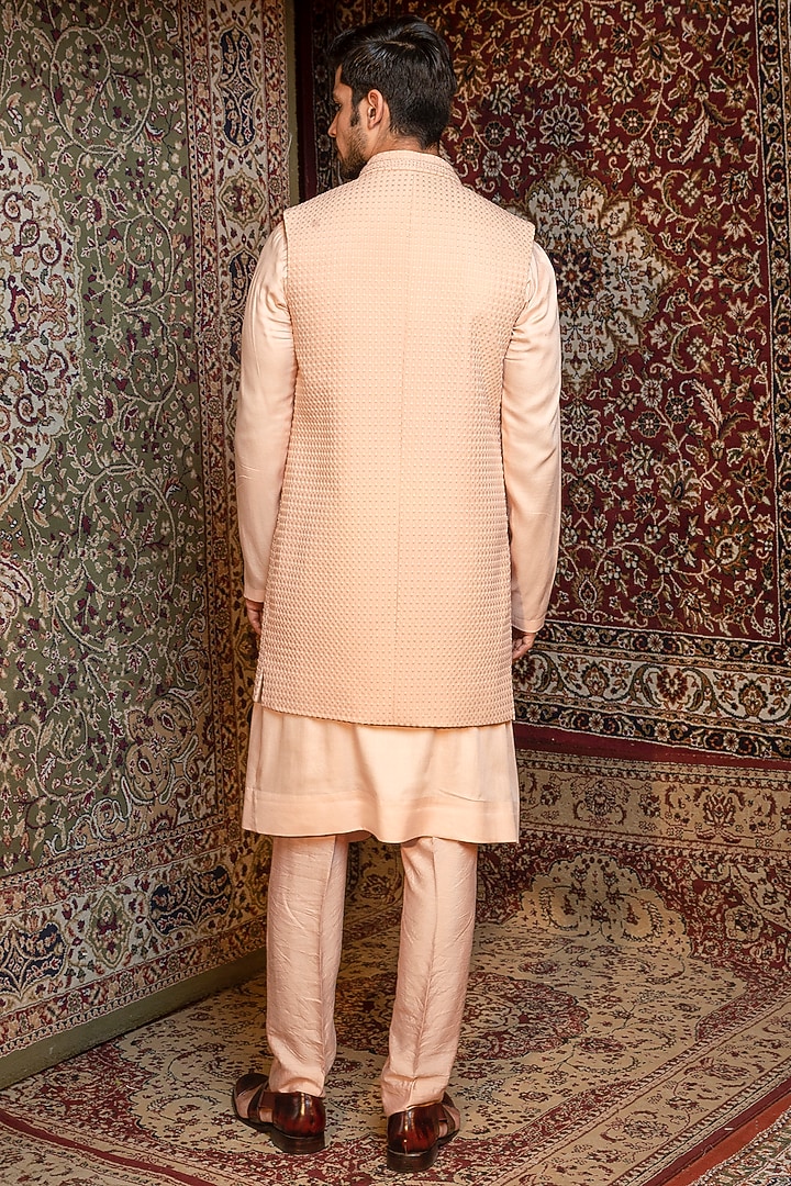 Peach Silk Indo-Western Jacket Set by Ankur J Men at Pernia's Pop Up Shop