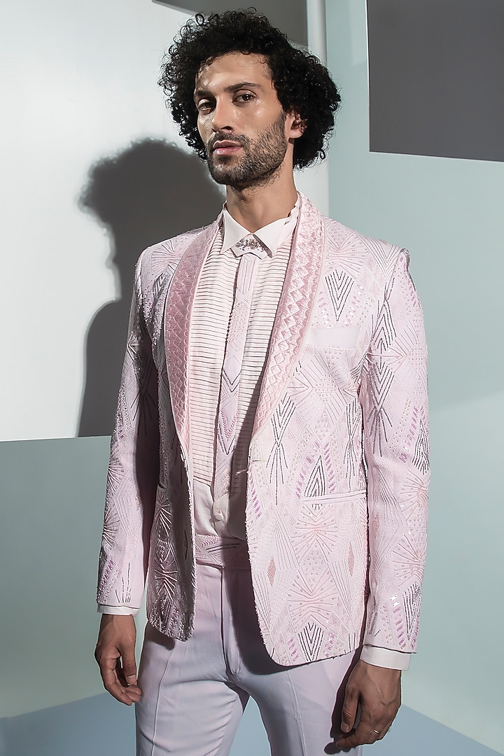Rose Moss Crepe Embroidered Blazer Set by Ankur J Men at Pernia's Pop Up Shop