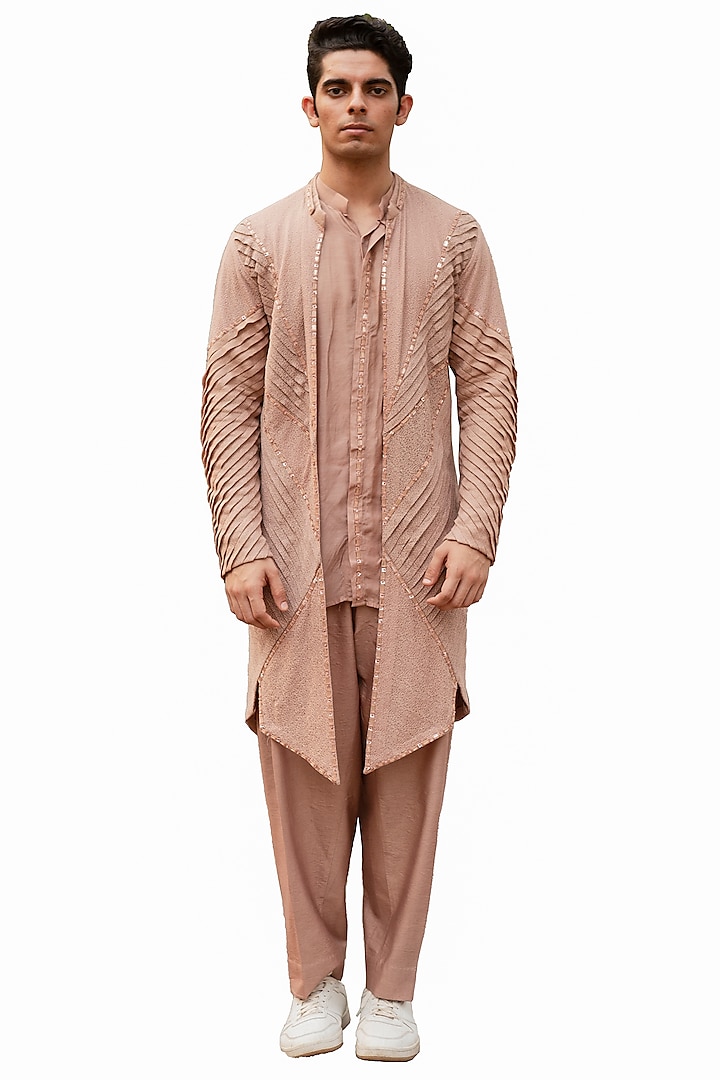 Rose Rust Cotton Silk Pant Set by Ankur J Men