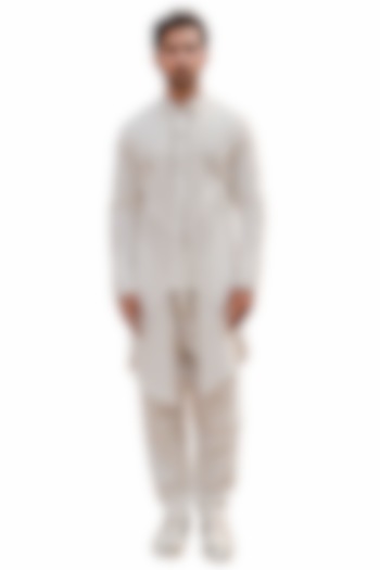 White Cotton Silk Pant Set by Ankur J Men at Pernia's Pop Up Shop