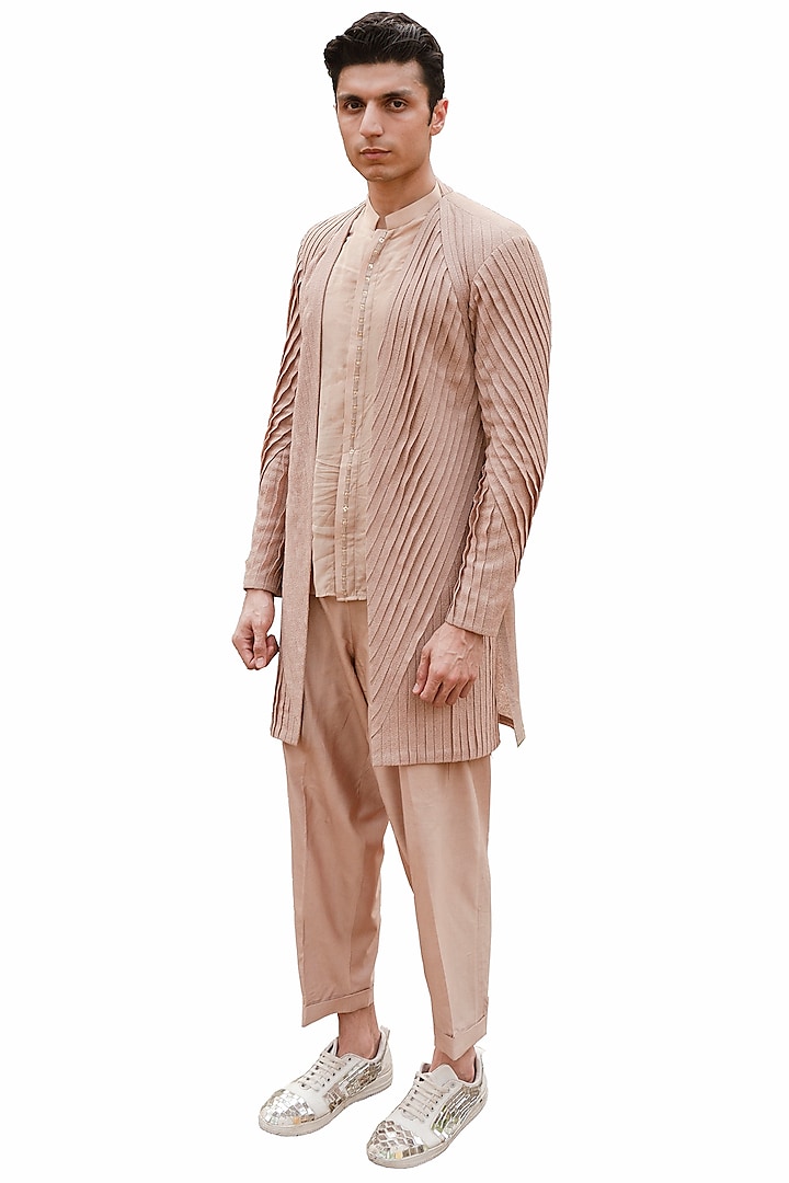 Rose Rust Cotton Silk Pant Set by Ankur J Men