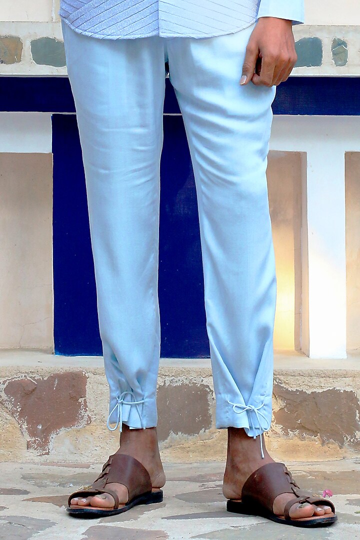 Columbian Blue Cotton & Silk Pant Set With Overlay by Ankur J Men at Pernia's Pop Up Shop