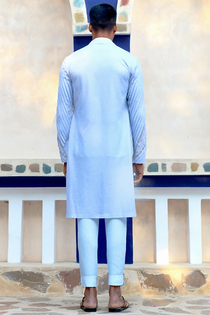 Columbian Blue Cotton & Silk Pant Set With Overlay by Ankur J Men at Pernia's Pop Up Shop