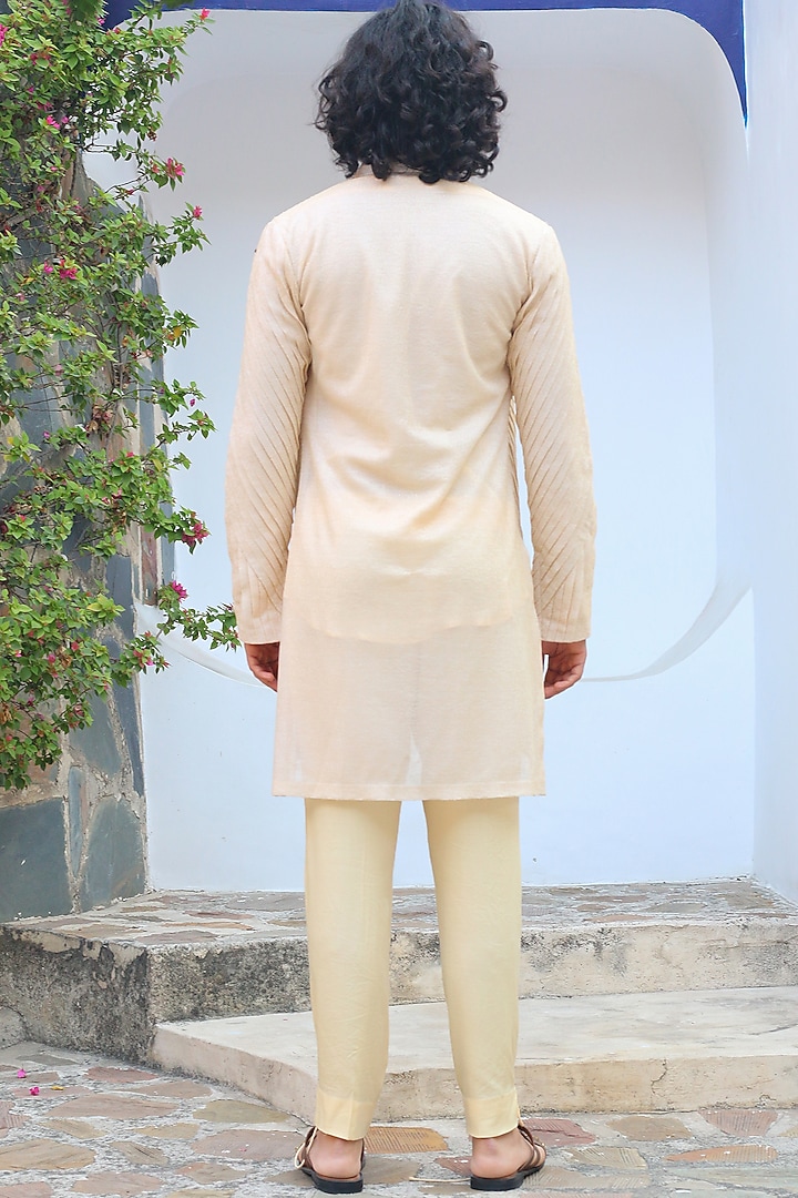Cosmic Yellow Cotton & Silk Overlay Wedding Indowestern Set by Ankur J Men at Pernia's Pop Up Shop