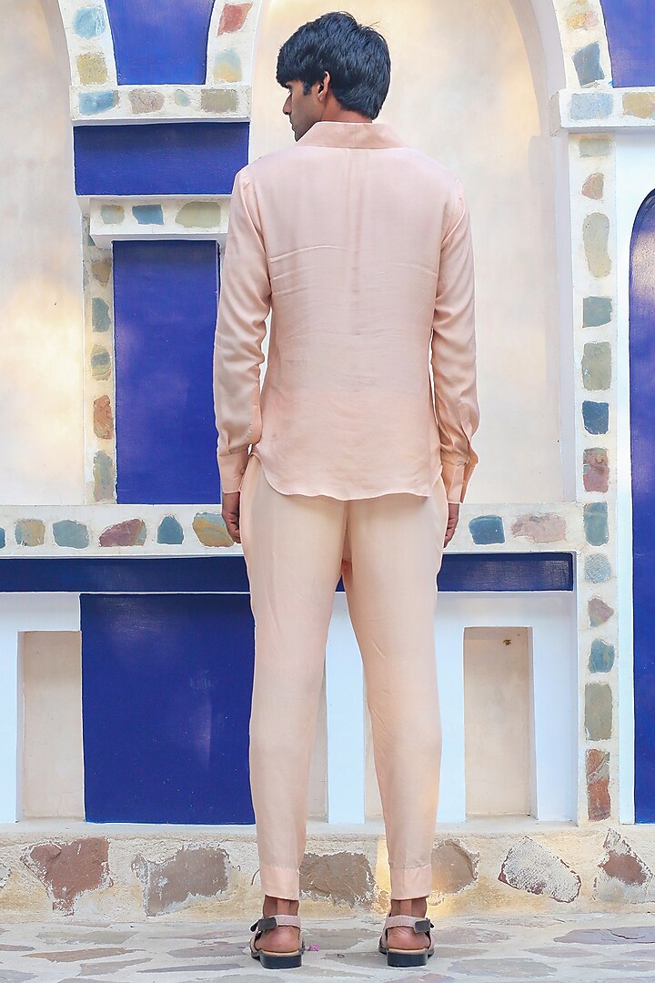 Salmon Pink Cotton & Silk Overlay Indo-Western Set by Ankur J Men at Pernia's Pop Up Shop