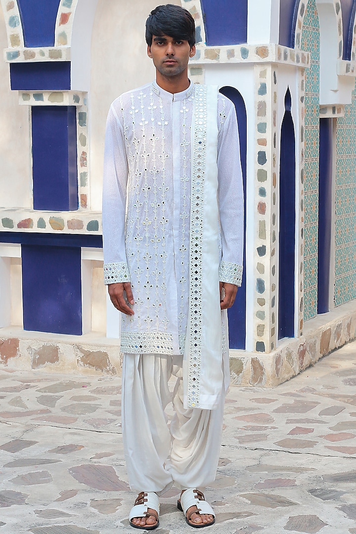 Vista White Cotton Silk Kurta Set by Ankur J Men