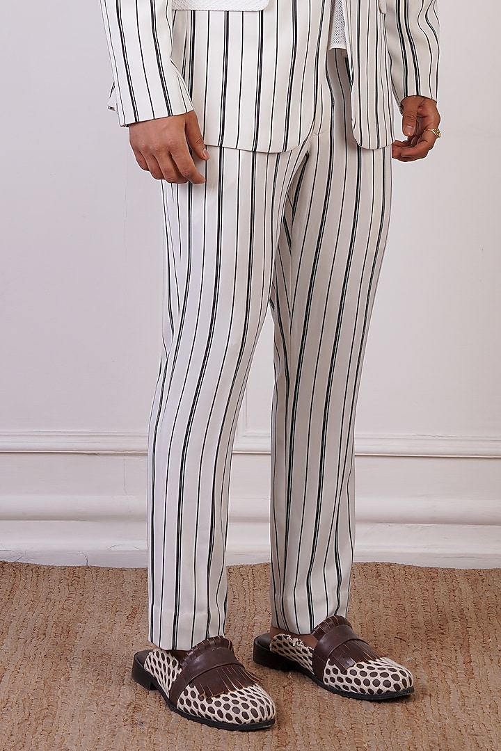 White Crochet & Suiting Printed Blazer Set by Ankur J Men at Pernia's Pop Up Shop