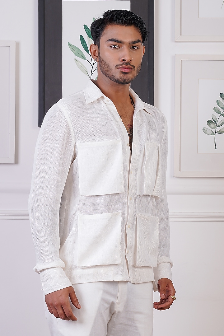 White Mesh Shirt by Ankur J Men