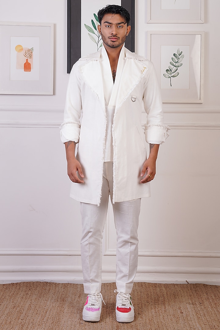 Off-White Linen Overlay Set by Ankur J Men