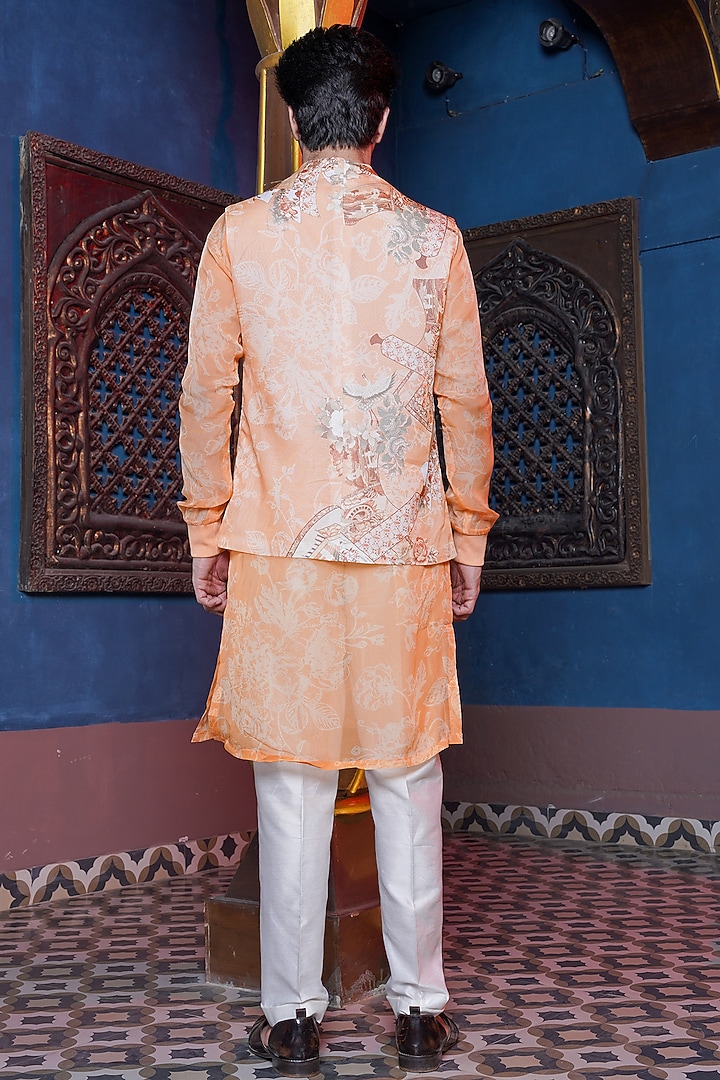 Tangerine Habutai Organza Waistcoat Set by Ankur J Men at Pernia's Pop Up Shop
