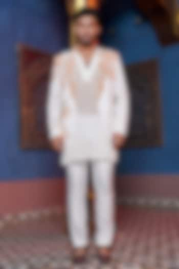 Alabaster Cream Habutai Organza Blazer Set by Ankur J Men