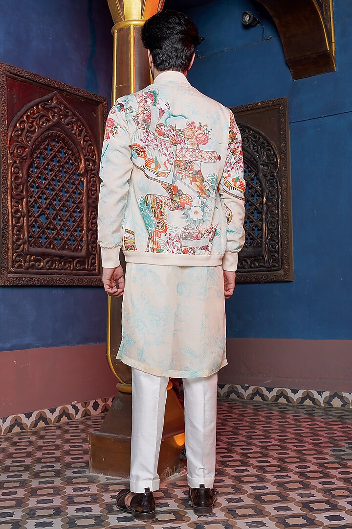 Alabaster Cream Habutai Organza Bomber Jacket Set by Ankur J Men at Pernia's Pop Up Shop