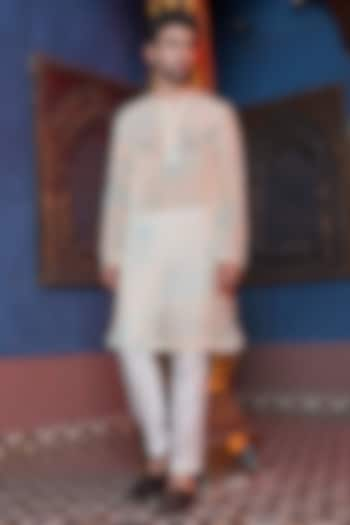 Alabaster Cream Habutai Organza Kurta Set by Ankur J Men