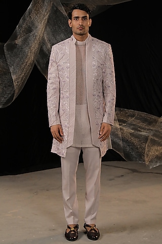 Violet Moss Crepe Embroidered Blazer Set Design by Ankur J Men at Pernia's  Pop Up Shop 2024