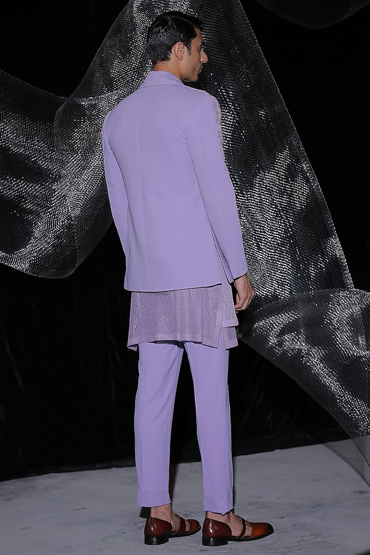 Lilac Crepe Embroidered Wedding Indowesternn Set by Ankur J Men at Pernia's Pop Up Shop