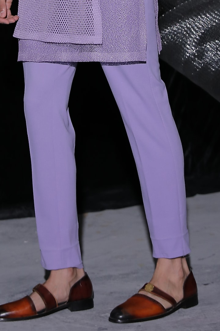 Lilac Crepe Embroidered Wedding Indowesternn Set by Ankur J Men at Pernia's Pop Up Shop