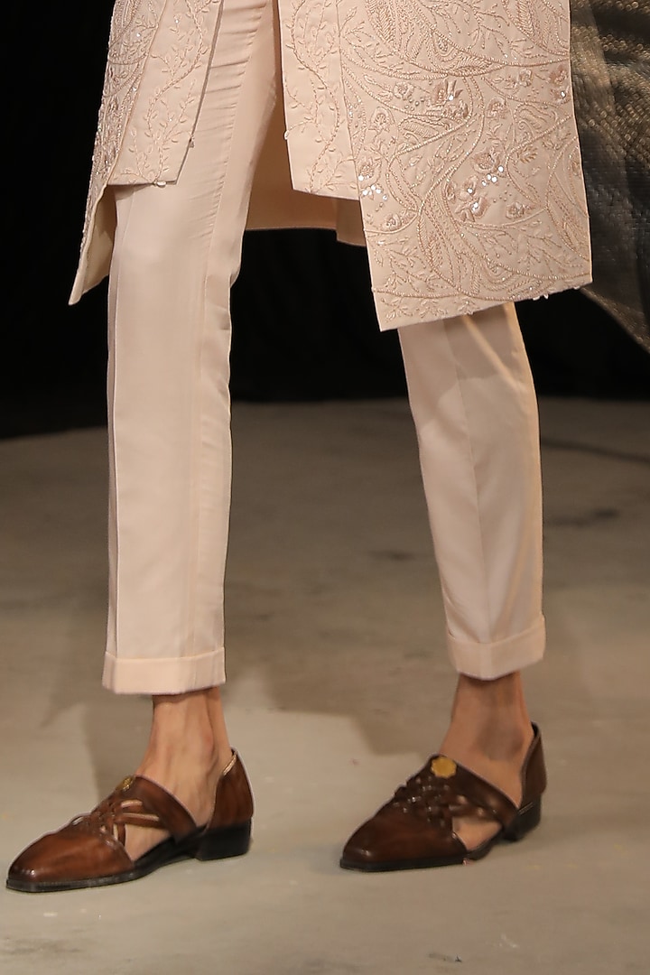 Blush Pink Crepe Embroidered Groom Sherwani Set by Ankur J Men at Pernia's Pop Up Shop