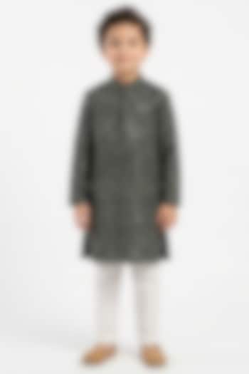 Olive Green Cotton Silk Sequins Embellished Kurta Set For Boys by Ankit V kapoor Kids at Pernia's Pop Up Shop