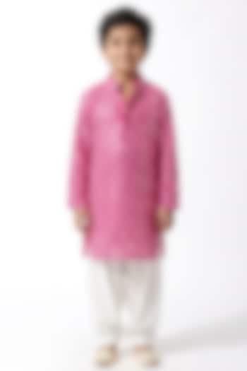Blush Pink Cotton Silk Sequin Embellished Kurta Set For Boys by Ankit V kapoor Kids at Pernia's Pop Up Shop