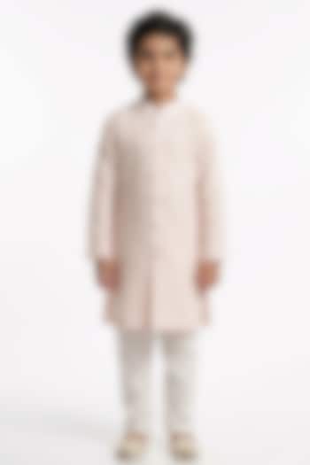 Blush Pink Cotton Silk Sequin Embellished Kurta Set For Boys by Ankit V kapoor Kids at Pernia's Pop Up Shop