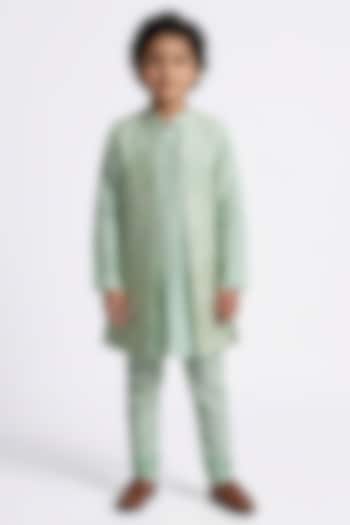 Mint Green Cotton Silk Floral Embroidered Nehru Jacket Set For Boys by Ankit V kapoor Kids at Pernia's Pop Up Shop