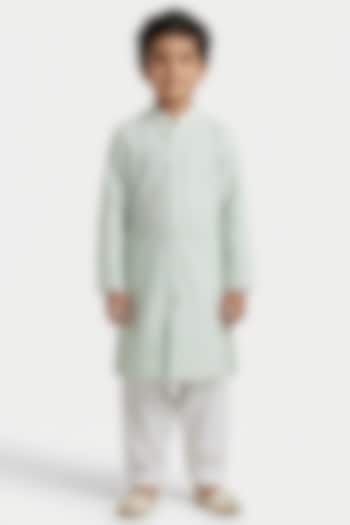 Mint Green Cotton Sequin Embellished Kurta Set For Boys by Ankit V kapoor Kids at Pernia's Pop Up Shop