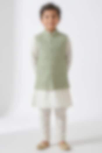 Sage Green Cotton Silk Sequin Embroidered Nehru Jacket Set For Boys by Ankit V kapoor Kids at Pernia's Pop Up Shop