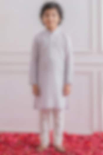 Lavender Silk Chikankari Embroidered Kurta Set For Boys by Ankit V kapoor Kids at Pernia's Pop Up Shop