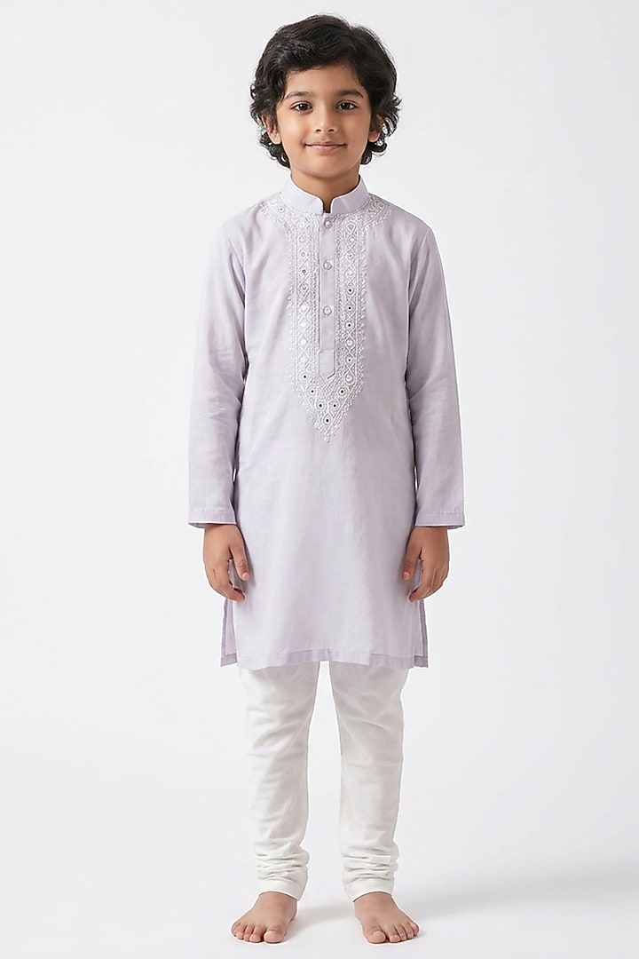 Lavender Silk Chikankari Embroidered Kurta Set For Boys by Ankit V kapoor Kids at Pernia's Pop Up Shop