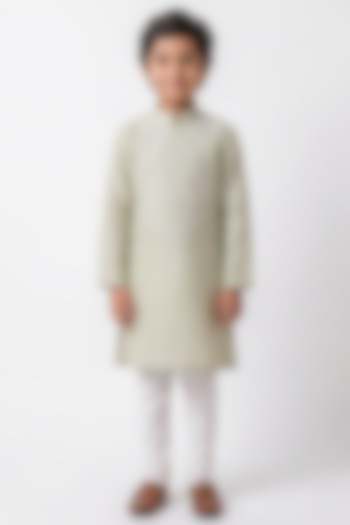 Pistachio Green Cotton Silk Chikankari Embroidered Kurta Set For Boys by Ankit V kapoor Kids at Pernia's Pop Up Shop