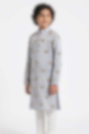 Grey Silk Zardosi Embroidered Kurta Set For Boys by Ankit V kapoor Kids at Pernia's Pop Up Shop