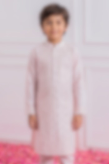 Blush Pink Silk Mirror Embroidered Kurta Set For Boys by Ankit V kapoor Kids at Pernia's Pop Up Shop