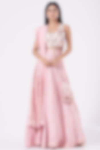 Blush Pink Hand Embroidered & Printed Wedding Lehenga Set by Ankur J at Pernia's Pop Up Shop