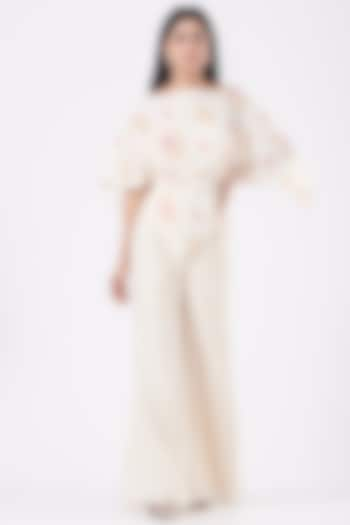 Ivory Jumpsuit With Cape by Ankur J at Pernia's Pop Up Shop