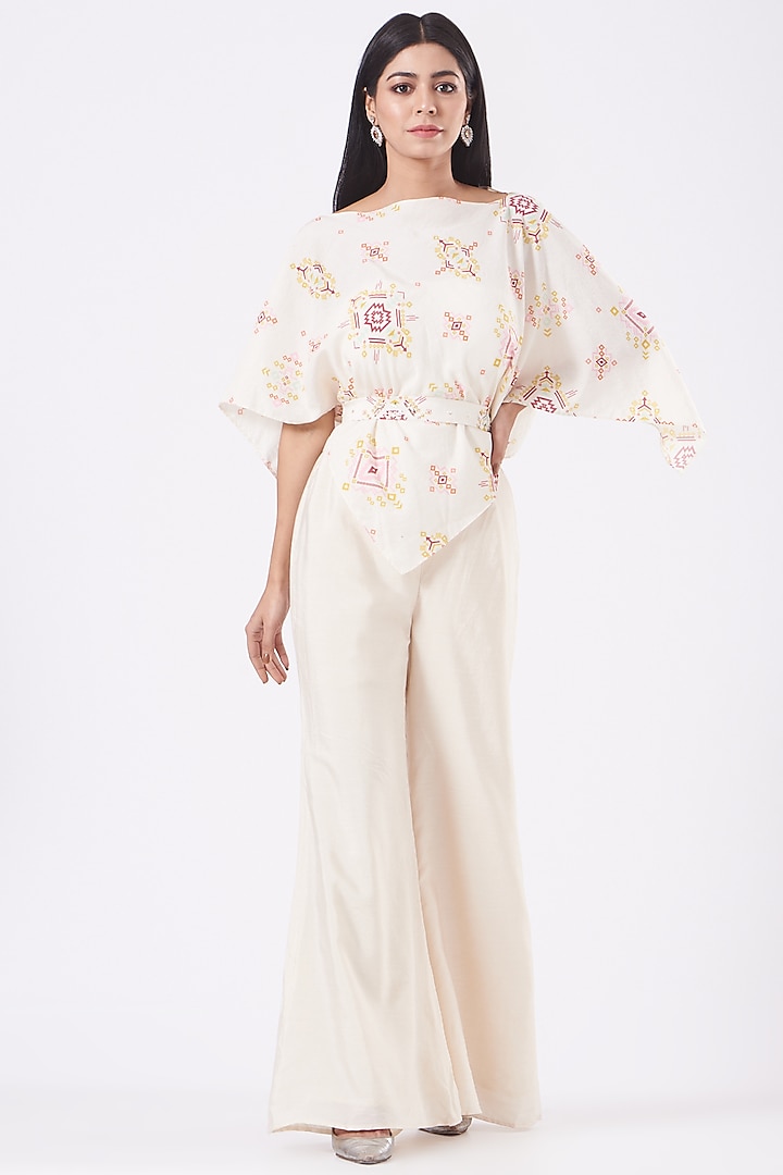 Ivory Jumpsuit With Cape by Ankur J at Pernia's Pop Up Shop