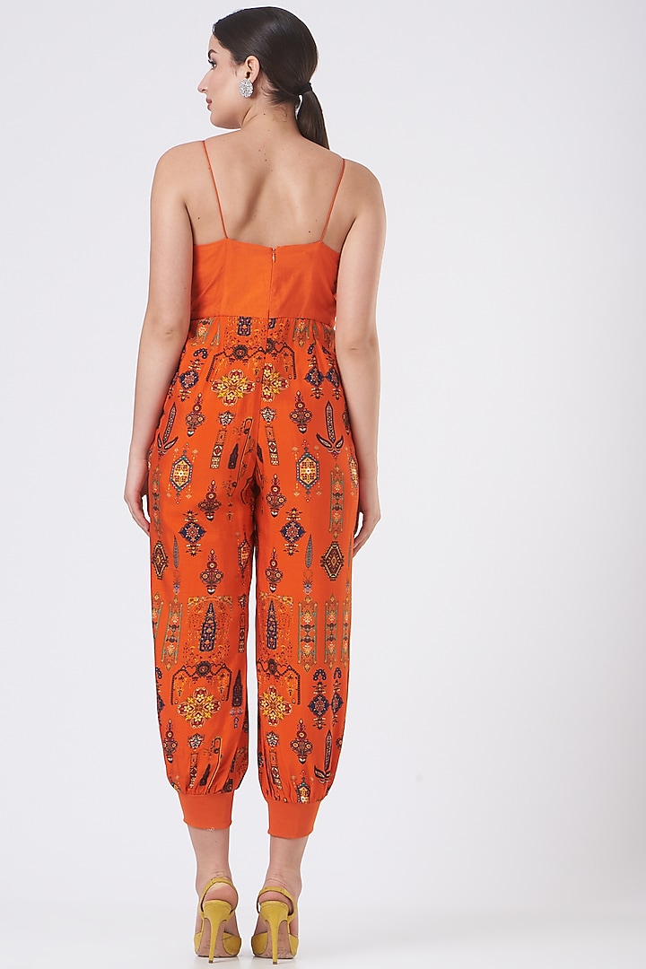 Blaze Orange Printed Jumpsuit by Ankur J at Pernia's Pop Up Shop
