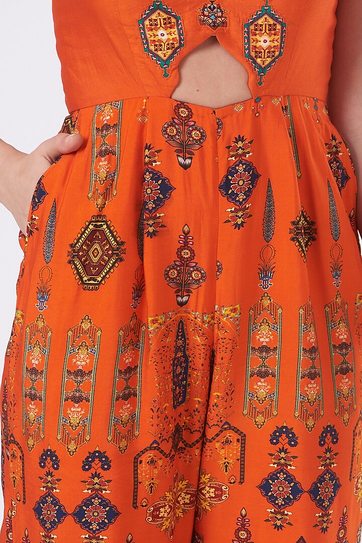 Blaze Orange Printed Jumpsuit by Ankur J at Pernia's Pop Up Shop