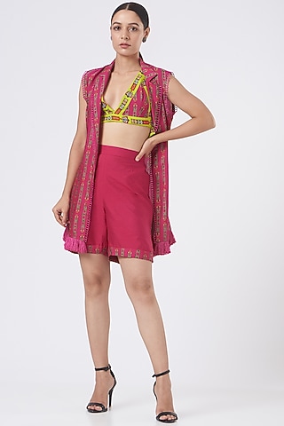 Muze Pink Embroidered Jacket Set by Ankur J